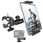 Aozcu Fahrrad Tablet Halter, Laufband/Heimtrainer Fahrrad Tablet Halterung Ständer für iPad 12.9 Air Mini, Galaxy Tabs, 4" ~ 13" Tablets & Phone, 360° Drehbar Kamerahalterung für GoPro Hero, DJI Osmo