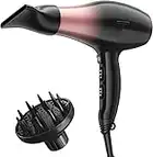 Wavytalk Professional Hair Dryer with Diffuser for Curly Hair, Powerful 1875W Hair Blow Dryer Diffuser, Quiet Lightweigh Ionic Hair Dryer with 3 Temperature Settings, 2 Speed Settings and 1 Cool Button, Black Pink