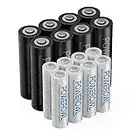 AA AAA Rechargeable Batteries POWEROWL, Pre-Charged High Capacity 2800mAh & 1000mAh 1.2V NiMH Battery Low Self Discharge, Pack of 16