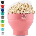 Zulay Kitchen Large Microwave Popcorn Maker - BPA Free Silicone Popcorn Popper Microwave Collapsible Bowl With Lid - Family Size Microwave Popcorn Bowl (Pink)