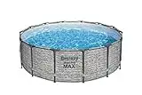 Bestway Steel Pro MAX 14 Foot x 48 Inch Round Metal Frame Above Ground Outdoor Swimming Pool Set with 1,000 Filter Pump, Ladder, and Cover, Gray