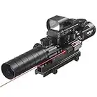 Pinty AR15 Rifle Scope 3-9x32EG Rangefinder Illuminated Reflex Sight 4 Reticle Red&Green Quick Release Red Dot Laser Sight with 14 Slots 1” Compact High Riser Mount