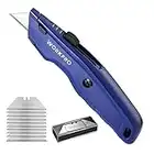 WORKPRO Premium Teppichmesser, Einziehbarer Universalmesser aus Vollmetall, Strapazierfähiger Cuttermesser mit Schnellwechselklinge, mit 10 zusätzlichen Klingen, Blau