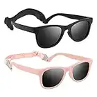 HXS 2-Pack Polarized Toddler Sunglasses with Strap for 2-4 Year Olds,Pink & Black
