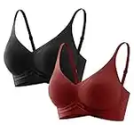 Girlpal Women's Bra Wireless Seamless Invisible Comfortable T-Shirt Bralette High Elasticity Soft Push Up Bustier Jelly Strip Zero Feel Non-Wired Underwear for Everyday Black + Red XL