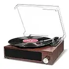 FYDEE Platine Vinyle Bluetooth, Tourne Disque Vintage avec 3 Vitesses 33/45/78 TR/Min et 2 Haut-Parleurs Intégrés, Lecteur Vinyle Portable avec Prise 3.5mm, Sortie RCA, Entrée AUX - Noyer