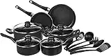 Amazon Basics Non-Stick Cookware 15-Piece Set, Pots, Pans and Utensils, Black