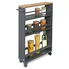 bomoe Carrello da Cucina Antracite Quercia Hylla - scaffale da Cucina 50x79x15 cm - Carrello con Ruote, 3 ripiani e piano lavoro in legno FSC® - Carrello da portata - mobile da Cucina e da Bagno