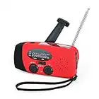 Docooler Radio portatile con torcia AM/FM Lampada da lettura NOAA Meteo fonte di energia solare alimentato manovella radio palmare per attività di emergenza e attività all'aperto rosso