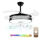 Minfeng 42" Ceiling Fans with Lights Remote Control, LED Fans with Retractable Blades, 6-Speed Airflow; Timer Function 1/2/4H Automatic Off for Bedroom, Kitchen, Living Room.