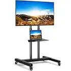 Mobile TV Stand with Wheels for 32-75 Inch LCD LED Flat Screens/Curved TVs up to 110 lbs, Height Adjustable Rolling TV Cart with Shelf, Portable Floor Trolley Stand for Home Office, Max VESA 600x400mm