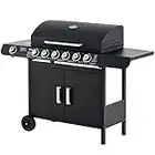 Outsunny Gasgrill BBQ Grillwagen mit 6 Brennern 1 Seitenbrenner Schrank Multifunktion Metall Schwarz 135 x 50 x 100 cm