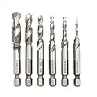 Eyech 6PCS HSS SAE Combination Drill Tap Bit Set Combination Drill Screw Tap Bit Set 1/4 Hex Shank Tapping Bit Tool | Imperial