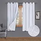 Rose Home Fashion 100% Blackout Curtains, Primitive Linen Look White Blackout Curtains& Blackout Thermal Insulated Liner, Curtains for Living Room/Bedroom,Burlap Curtains-2 Panels, 50x63 White