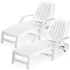 Giantex Chaise Lounge Outdoor 6 Adjustable Backrests Lounge Chair Recliner with Wheels for Patio, Poolside, Garden Foldable Beach Sunbathing Lounger(2, White)