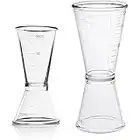 2 Pièces Doseur Cocktail, Tasse à Mesurer de Bar, Tasses à Mesurer Cocktails, Cocktail Jigger Double Doseur, Ensemble Tasses à Mesurer à Double Alcool Transparent d'Once, pour Bar, Fête, Shaker à Vin