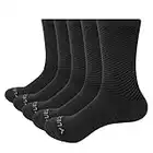 YUEDGE Women's Golf Tennis Training Sports Socks Moisture Wicking Breathable Black Cotton Cushioned Crew Socks For Ladies 5-8, 5 Pairs