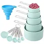 Measuring Cups and Spoons Set of 10 Pieces，Nesting Measure Cups with Stainless Steel Handle，for Dry and Liquid Ingredient （lake blue）