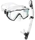 Phantom Aquatics Rapido Boutique Collection Clareza Three Window Tempered Glass Lens Mask Dry Snorkel Set, Great for Travel Mask Snorkel Combo (Black)