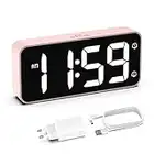 HOMVILLA Sveglia da Comodino, Sveglia Digitale con Led Numeri Grandi, 0-100% Dimmer, 90-120 dB Volume, 2 Allarme, 12/24H, Snooze, Porta di Ricarica USB (Adapter Incluse), Rosa