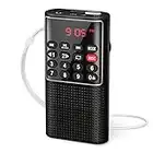 PRUNUS J-328 Radio FM Portatil con grabadora, Radio Portatil Pequeña Recargable, Mini Radio de Bolsillo Digital con Reproductor de música SD/TF/AUX, Radio Pequeña para Correr, Viajar(Negro)