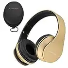 PowerLocus Wireless Bluetooth Over-Ear Stereo Foldable Headphones, Wired Headsets Rechargeable with Built-in Microphone for iPhone, Samsung, LG, iPad (Gold)