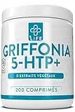 GRIFFONIA 5HTP Forte Dose PiuLife® • 200 Comprimés de 400mg Tryptophane Précurseur de la Serotonine • Somnifere Puissant Pour Dormir Mieux Naturel • 5HTP Bonne Humeur, Anti Anxiete et Stress