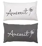 Bada Bing 2er Set Kissen Auszeit - Hochwertige Dekokissen mit zeitlosem Design - Sofakissen Grau/Weiß in 30 x 50 cm - Schriftzug Couchkissen Geschenk Partnergeschenk Trend