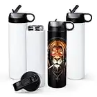 AGH 20 oz Sublimation Sports Water Bottle Blanks with Straw & Handle Lid Straight Tumblers Stainless Steel Metal Vacuum Insulated Flask for Glitter Vinyl, Sport Outdoor Travel 4PCS