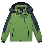 Wantdo Chaqueta de Esquí Impermeable Monta?a Abrigo Windbreaker pa?o Grueso Suave Parka Resistente al Agua para Acampar Viajar Chaqueta de Bolsillos Múltiples Cremallera para Ni?o Verde Oliva 152-158