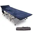 REDCAMP Folding Camp Beds for adults with Mattress support 500 lbs, 28" Extra Wide Heavy Duty Sturdy Camping Bed Portable, Stronge Thicker Tubes Sleeping Cot Outdoor Travel Office (Blue)