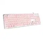 LANGTU Computer Keyboard, Backlit LED Pink Keyboard for Office, All-Metal Panel USB Wired Membrane Keyboard, 25 Keys Anti-ghosting Laptop Keyboard 104 Keys
