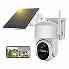 Cámara Vigilancia WiFi Exterior Solar 360, Camaras de Vigilancia sin Cables, Visión Nocturna en Color, Audio Bidireccional, Batería Recargable, Alarma de detección de movimiento, IP66 Prueba de Agua