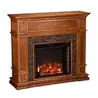 SEI Furniture Belleview Faux Stone Electric Hidden Media Shelf Fireplace, Sienna