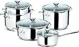 Lagostina 18/10 Premium Induction Kitchen Pots And Pans Stainless Steel Cookware, 9-Piece Set Of Dutch Ovens, Pots And Saucepans With Glass Lids, Cook & Strain