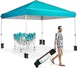 Yuego 10x10 Pop Up Canopy Easy Setup Tents Instant Portable Outdoor Ez Up Heavy Duty Commercial Gazebo Outside Camping Canopy with Wheeled Carry Bag and 4 Sandbags (Blue)