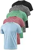 Xelky 4-5 Pack Men's Dry Fit T Shirt Moisture Wicking Athletic Tees Exercise Fitness Activewear Short Sleeves Gym Workout Tops Black/Darkgray/Green/Red/LightBlue L