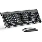 TopMate Ensemble Clavier et Souris sans Fil Ultra-Mince, 2.4G Silent Compact Clavier de Souris Pleine Taille, Clavier avec Couvercle, Piles 2 AA et 2 AAA, pour PC/Laptop/Windows/Mac - Gris-Noir