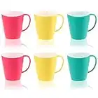 COM-FOUR® 6x tazas de café con asas - vasos de plástico reutilizables - vasos de plástico de colores vivos - tetera irrompible (06 piezas - 350ml - Verde/Amarillo/Rosa)