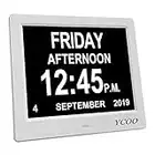 YCOO [Newest Version] Dementia Clock,8 Inches Calendar Date Clock,Memory Loss Day Clock Extra Large Non-Abbreviated Day & Month Digital Clock