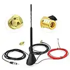 Eightwood Antenne Voiture Dab Antenne FM Radio Numérique FM/AM Combo SMB/SMA Mâle à DIN Mâle Adaptateur Autoradio Antenne Splitter Véhicule Montage Toit Amplificateur de Signal 500cm 16.4ft 23cm Rod