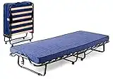 Lit pliant en fer antirouille avec roues et matelas pour invités – Maison, camping – Avec 15 lattes en bois – Testé et certifié (normes européennes)