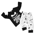 DaceStar 2PCs Outfits Newborn Toddler Baby Boy Girl Clothes Long Sleeve Letter Print T-Shirt + Skull Pants Nightmare Before Pajamas Claus Sets 6-12Months Black