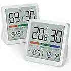 NOKLEAD Termómetro Higrometro Interior - Mini Temperatura Humedad Medidor LCD Digital Termometro Monitor Sensor con Indicador de Confort Fecha Reloj del Berrcom Casa Ambiente Calibración,2 Piezas