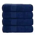 Belizzi Home 4 Pack Bath Towel Set 27x54, 100% Ring Spun Cotton, Ultra Soft Highly Absorbent Machine Washable Hotel Spa Quality Bath Towels for Bathroom, 4 Bath Towels - Navy Blue