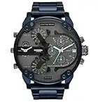 Diesel Watch for Men Mr. Daddy 2.0, Chronograph Movement, 57 mm Blue Stainless Steel Case with a Stainless Steel Strap, DZ7414