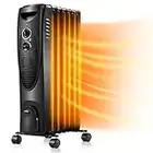 Kismile 1500W Oil Filled Radiator Heater, Portable Electric Heater with 3 Heat Settings, Adjustable Thermostat, Overheat & Tip-Over Protection, Oil Heaters for indoor use (Black)