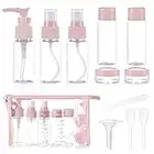 Bouteille de Voyage Cosmetique, XiYee 10 Pcs Bouteilles Vide Voyage, Flacon Spray de Voyage Transparent pour Liquides, Kit Voyage Avion pour Cosmétiques, Shampoing, Gel Douche, Crème (Pink)