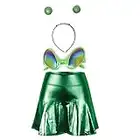 Women Green Alien Cosplay Costume Skrit with Headband and Glasses for Party Accesory (Small, Green)