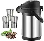 PARACITY Cafetière Pompe Carafe avec 3 Tasses, Thermos à Café en Acier Inoxydable pour, Carafe à Pompe 3 litres Thermos Carafe, Pompe Thermos Carafe